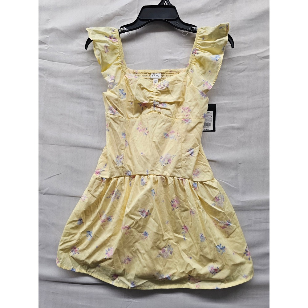 Art Class Girls Floral Ruffle Dress Yellow Cotton Casual Size Large
